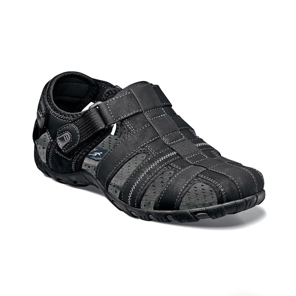 Nunn Bush Mens Black Fisherman Sandals Hook and‎ Loop Comfort Size 10 - Picture 7 of 10